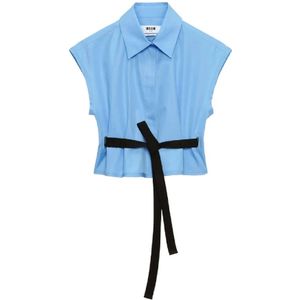 Msgm, Dames, Blouses & Shirts, Blauw, Maat: M Katoen,