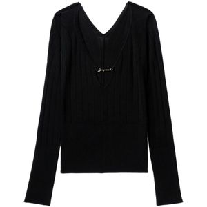 Jacquemus - Le Haut Pralu - Trui - Zwart - V-hals - Lange Mouwen - Polyester