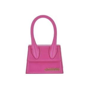 Jacquemus Neonroze Mini Tas met Gouden Logo Plaque , Pink , Dames , Maat: ONE Size