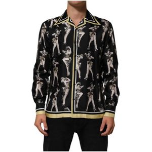 Dolce & Gabbana, Heren, Overhemden, Zwart, Maat: S Zijde,