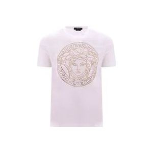 Versace Stijlvol Wit Katoenen T-Shirt met Maxi Logo Medusa , White , Heren , Maat: L