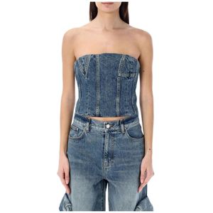 Amiri, Dames, Tops, Blauw, Maat: L Denim,