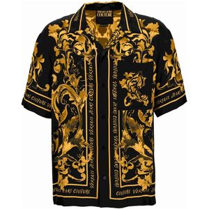 Versace, Heren, Overhemden, Zwart, Maat: S Viscose,