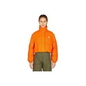 Moncler Gewatteerde Grenadelle Jas met Afneembare Mouwen , Orange , Dames , Maat: M