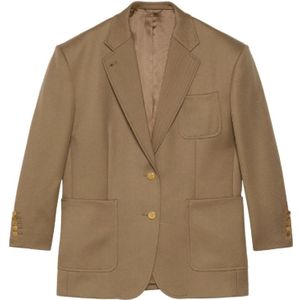 Gucci Zandbruine wollen blazer met Horsebit-detail , Brown , Dames , Maat: XS