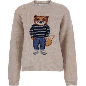 Maison Kitsuné, Dames, Truien, Beige, Maat: M Wol,