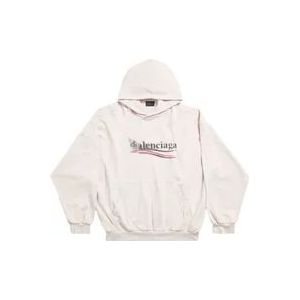 Balenciaga Witte Logo Print Hoodie , Beige , Dames , Maat: M