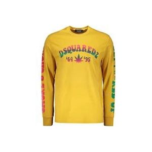 Dsquared2 Katoenen T-shirt met Front Logo Print , Yellow , Heren , Maat: S