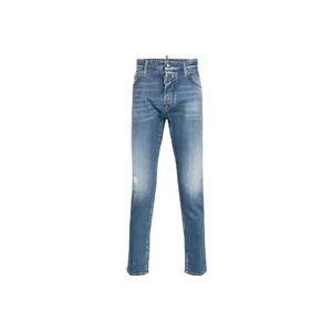 Dsquared2 Middelblauwe Slim Fit Distressed Denim Jeans , Blue , Heren , Maat: XS