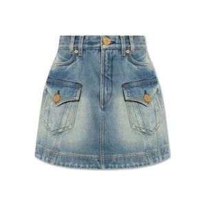 Balmain Mini spijkerrok met vintage-effect , Blue , Dames , Maat: L