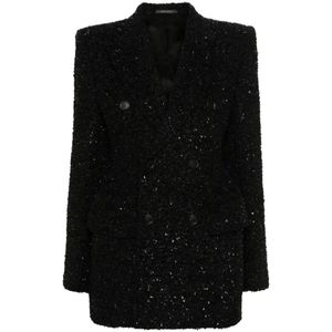 Balenciaga, Dames, Jassen, Zwart, Maat: S Tweed,