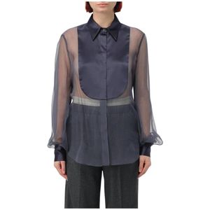 Brunello Cucinelli - Zijden Chiffon Satijnen Blouse - Blauw