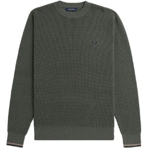 Fred Perry Waffle Stitch Crew Neck Jumper Truien & Vesten Heren - Sweater - Hoodie - Vest- Groen