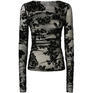 Pinko - Transparante Sweater - Zwart - Polyamide - Flockprint Bloemenpatroon