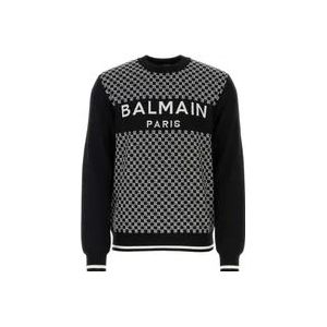 Balmain Zwarte wollen trui - Klassieke stijl , Black , Heren , Maat: M