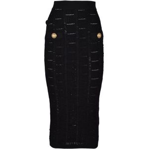 Balmain Elegante Viscose Polyester Rok , Black , Dames , Maat: L