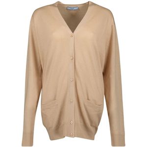 Prada, Dames, Truien, Beige, Maat: 2XS Wol,