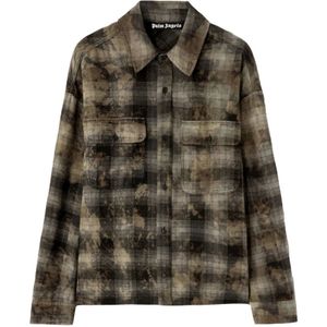 Palm Angels - Curved Logo Check Shirt - Grijs - Katoen