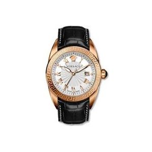 Versace V-Sport II Zwarte Leren Horloge , Brown , Heren , Maat: ONE Size