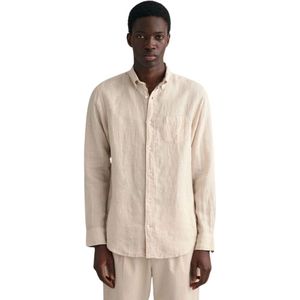 Gant, Heren, Overhemden, Beige, Maat: 3XL Linnen,