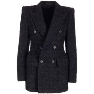 Balenciaga Tweed Blazer met Brede Revers , Black , Dames , Maat: M