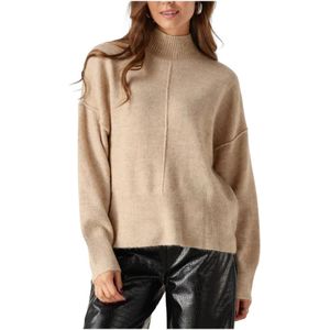 Y.a.s - High Neck - Gebreide Trui - Beige - 100% Katoen