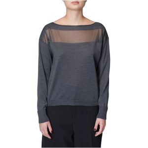 Roberto Collina, Dames, Tops, Blauw, Maat: S Wol,