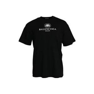 Balenciaga Zwart Logo Print Crew Neck T-shirt , Black , Heren , Maat: S