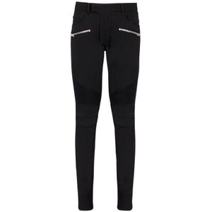 Balmain Op maat gemaakte motorbroek in stretch graan de poudre , Black , Heren , Maat: M