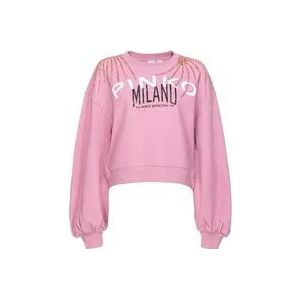 Pinko Glanzend Geborduurd Sweatshirt Ceresole Logo , Pink , Dames , Maat: M