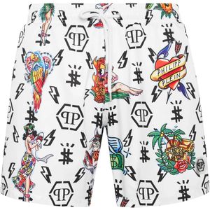 Philipp Plein, Heren, Badkleding, Wit, Maat: 4XL Poliester,