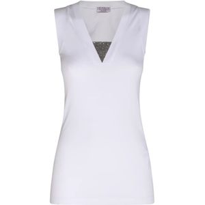 Brunello Cucinelli, Dames, Tops, Wit, Maat: S Katoen,