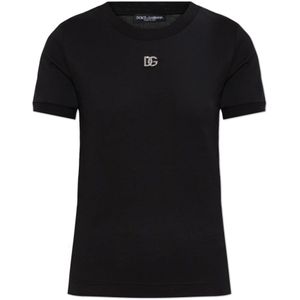 Dolce & Gabbana, Dames, Tops, Zwart, Maat: 3XS Katoen,