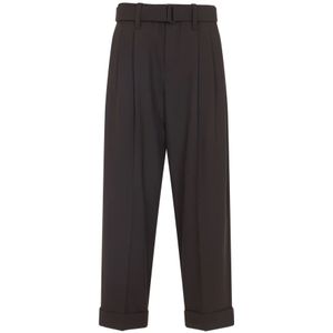 Brunello Cucinelli, Dames, Broeken, Bruin, Maat: 2XS Wol,