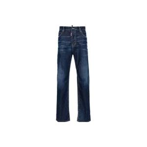 Dsquared2 Blauwe Denim Broek met Logo Patch , Blue , Heren , Maat: XL