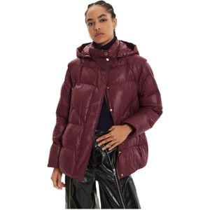 Patrizia Pepe - Jassen - Paars - Dames - Leer - Prune Jassen met Afneembare Mouwen