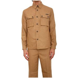 Paolo Pecora, Heren, Overhemden, Bruin, Maat: M Wol,