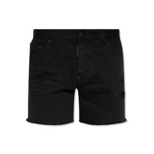 Dsquared2 Zwarte Katoenen Shorts Franje Afwerking , Black , Heren , Maat: XL