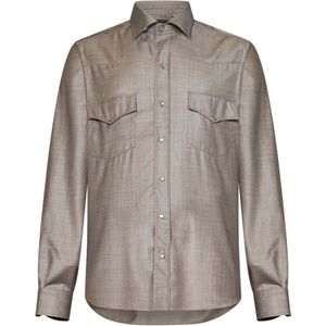 Franzese Collection, Heren, Overhemden, Beige, Maat: 4XL Wol,