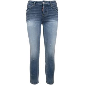 Dsquared2 Geknoopte Dames Jeans met Leren Patch , Blue , Dames , Maat: XS