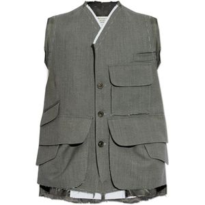 Maison Margiela, Heren, Jassen, Grijs, Maat: 2XS Wol,