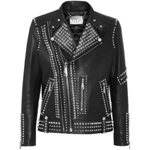Philipp Plein, Heren, Jassen, Zwart, Maat: S Leer,
