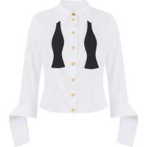 Elisabetta Franchi, Dames, Blouses & Shirts, Wit, Maat: XS Katoen,