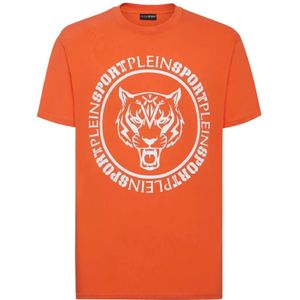 Plein Sport, Heren, Tops, Oranje, Maat: M Katoen,