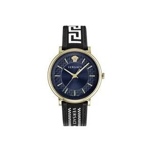Versace V-Circle Blauw Wijzerplaat Goud Horloge , Yellow , Heren , Maat: ONE Size