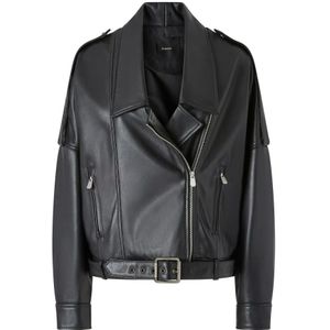 Pinko, Dames, Jassen, Zwart, Maat: S Leer,