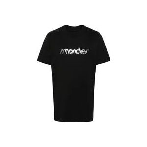 Moncler Zwart Logo Detail Crew Neck T-shirt , Black , Heren , Maat: L