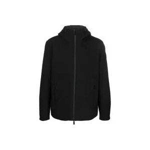 Woolrich Zwarte Logo Jas met Trekkoord Capuchon , Black , Heren , Maat: L