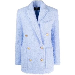 Balmain Blauwe Tweed Casual Blazer , Blue , Dames , Maat: M