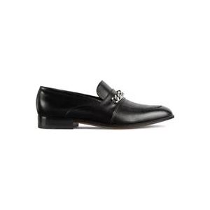 Gucci Zwarte Leren Loafers met Ketting-Detail , Black , Heren , Maat: 42 1/2 EU